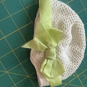 American Girl White Crochet Hat with Green Ribbon